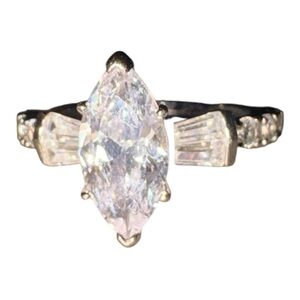 Sterling Silver Marquise CZ Ring Baguette Accent Engagement Size 6 J42